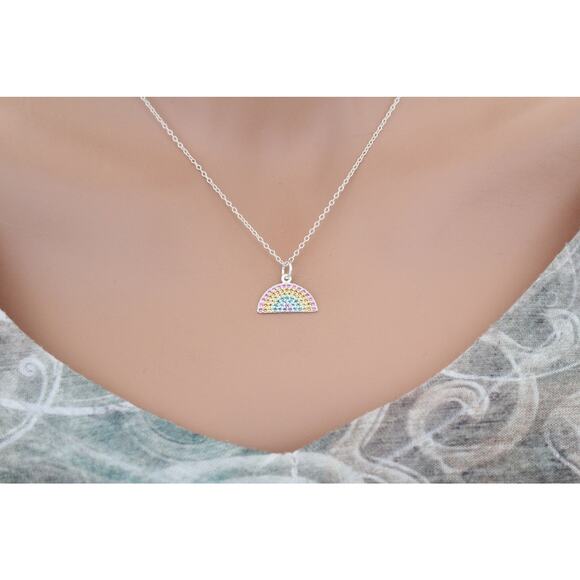 Sterling Silver Rainbow Charm with Nano Gem Crystals Necklace - Picture 2 of 3